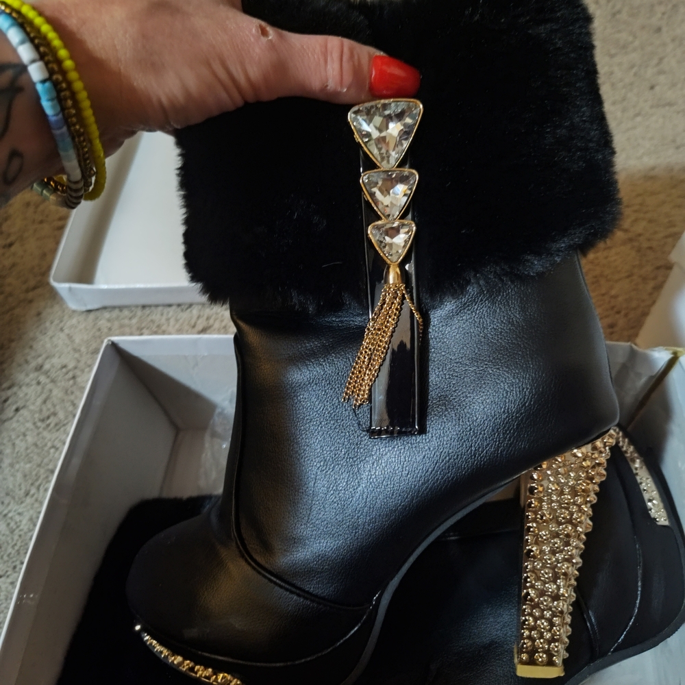 Black and Gold Women's Ankle Boots